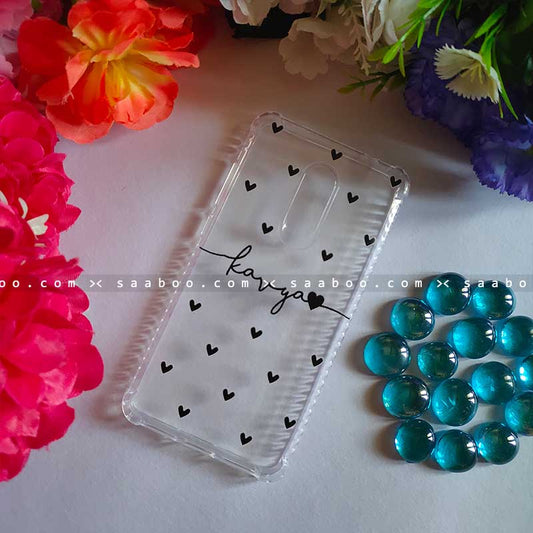 Transparent Silicone case with Black Hearts Name