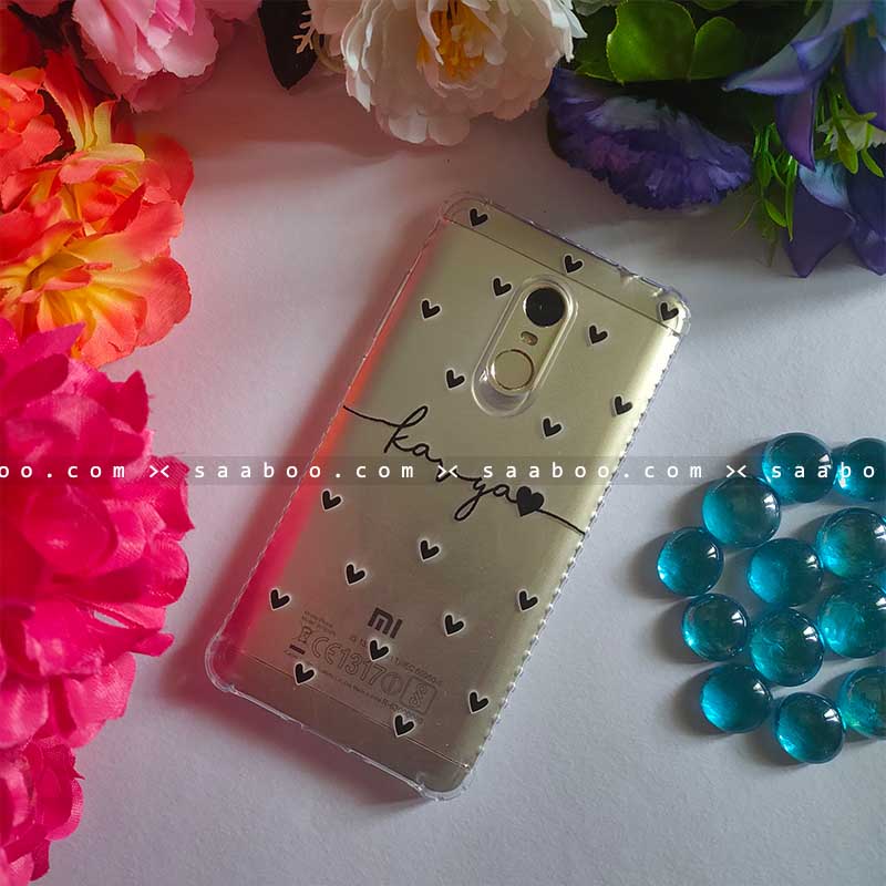 Transparent Silicone case with Black Hearts Name