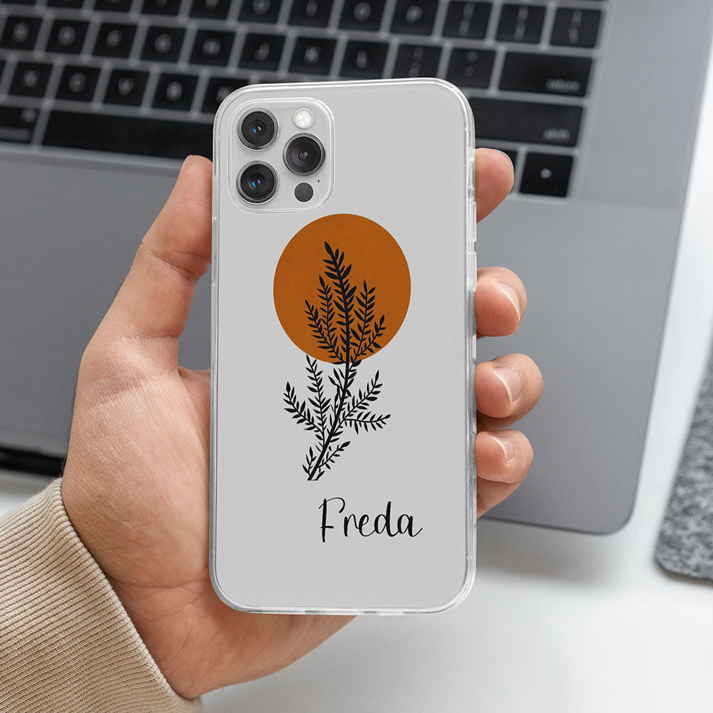Moon Leaf transparent silicone case with name