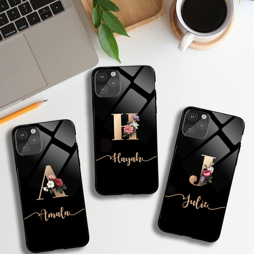 Case With Lettering Glossy Protective Case With Floral Letter Name – S A A B O O