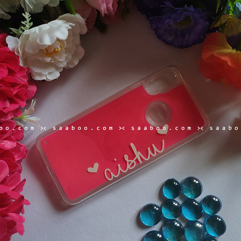 Pink Neon Sand Glow Case With Unicorn Heart Font