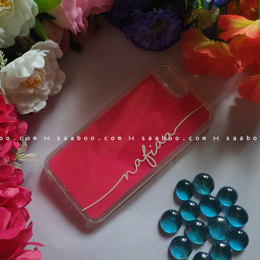 Pink Neon Sand Glow Case With Wave Font