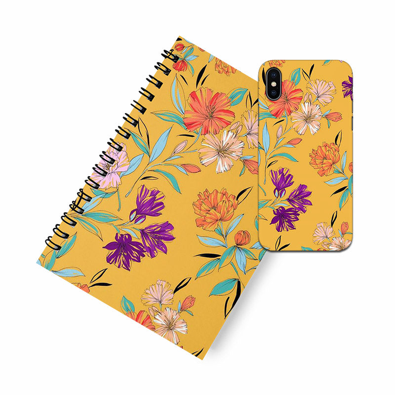 Yellow Floral A5 Spiral Notebook Case Combo