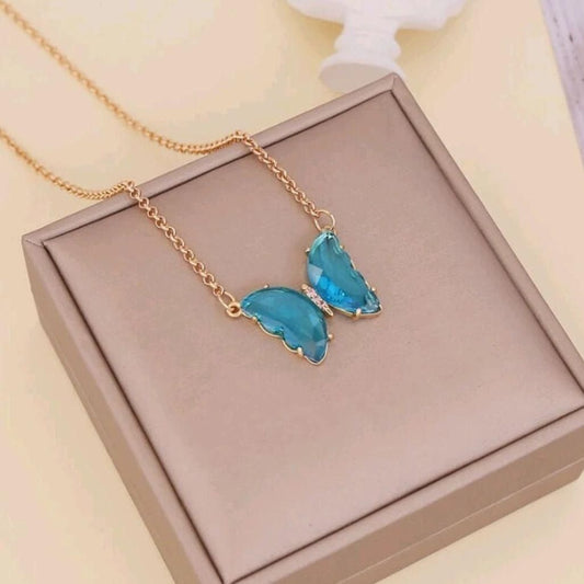 AVR Jewels pretty blue crystal butterfly pendant necklace for women and Girls