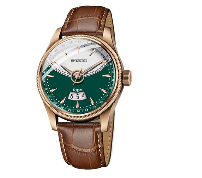 3D Glass Date Display Dial Leather Strap Analog Watch
