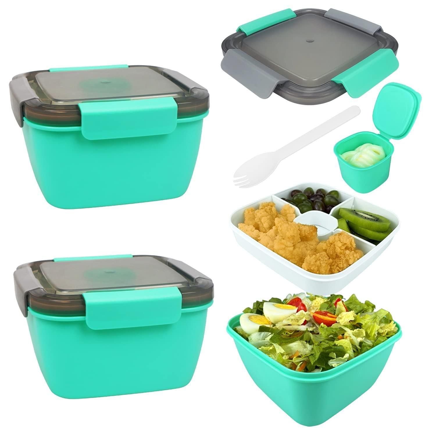 Microwavable Plastic Fruit Salad Lunch Box, Sports Diet Control Meal Box  2pcs/set