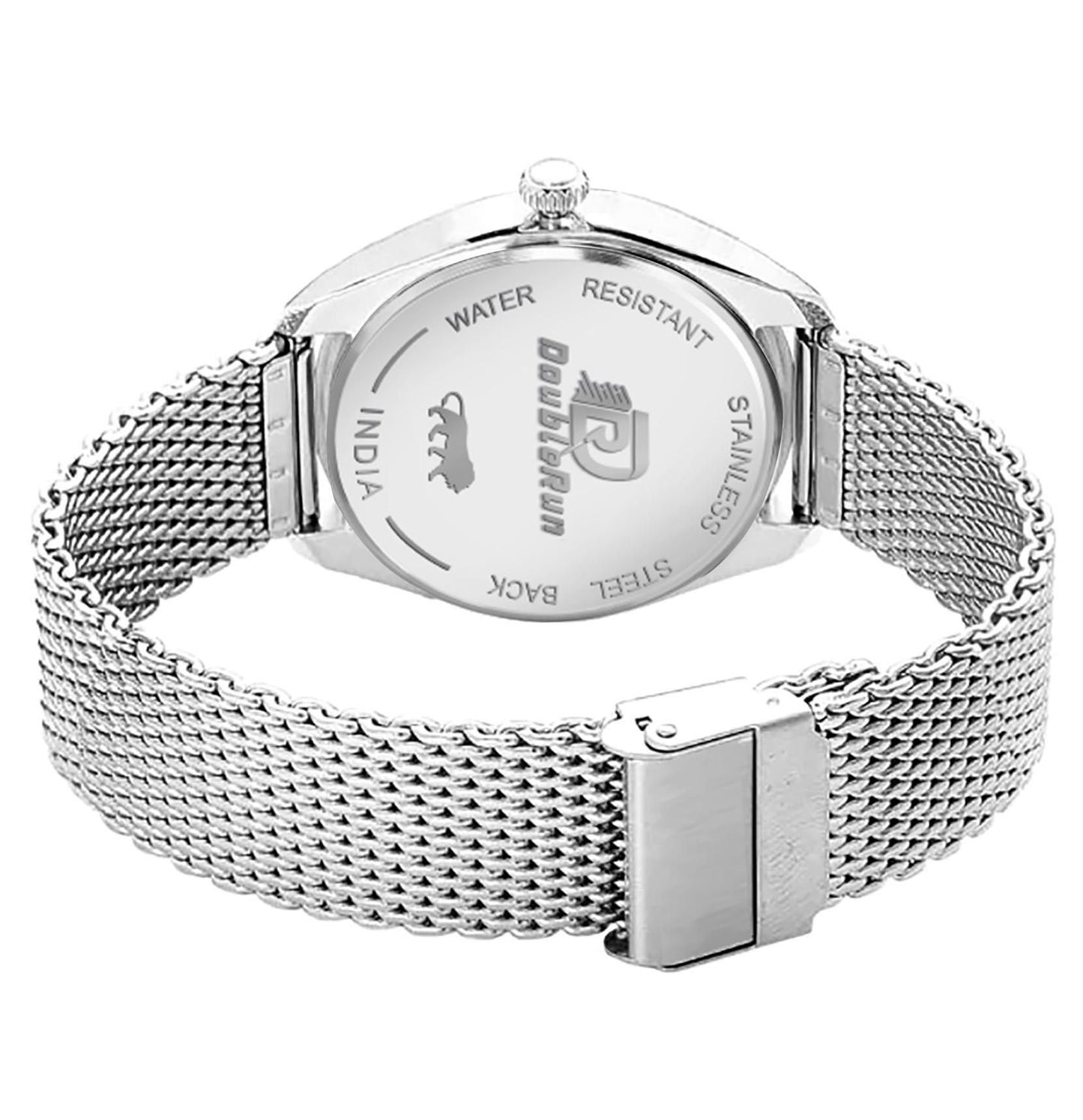 3D Glass Date Display Stainless Steel Strap Analog Watch