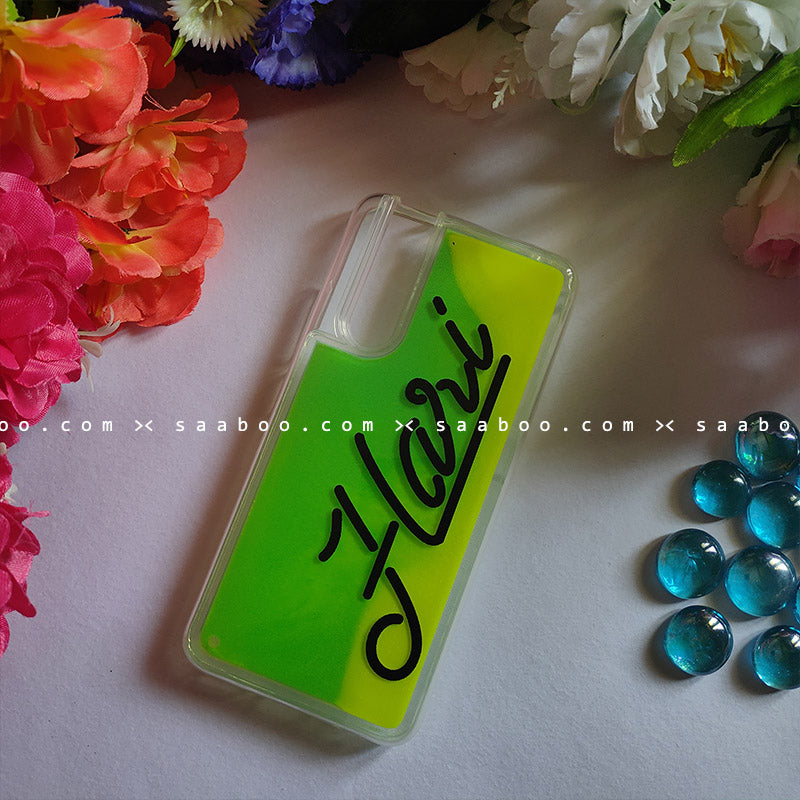 Green Neon Sand Glow Case With Line Font