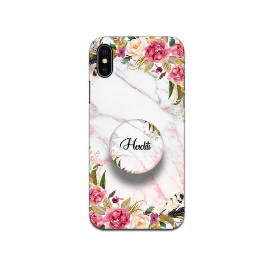 Gripper Case With White Marble Floral Name