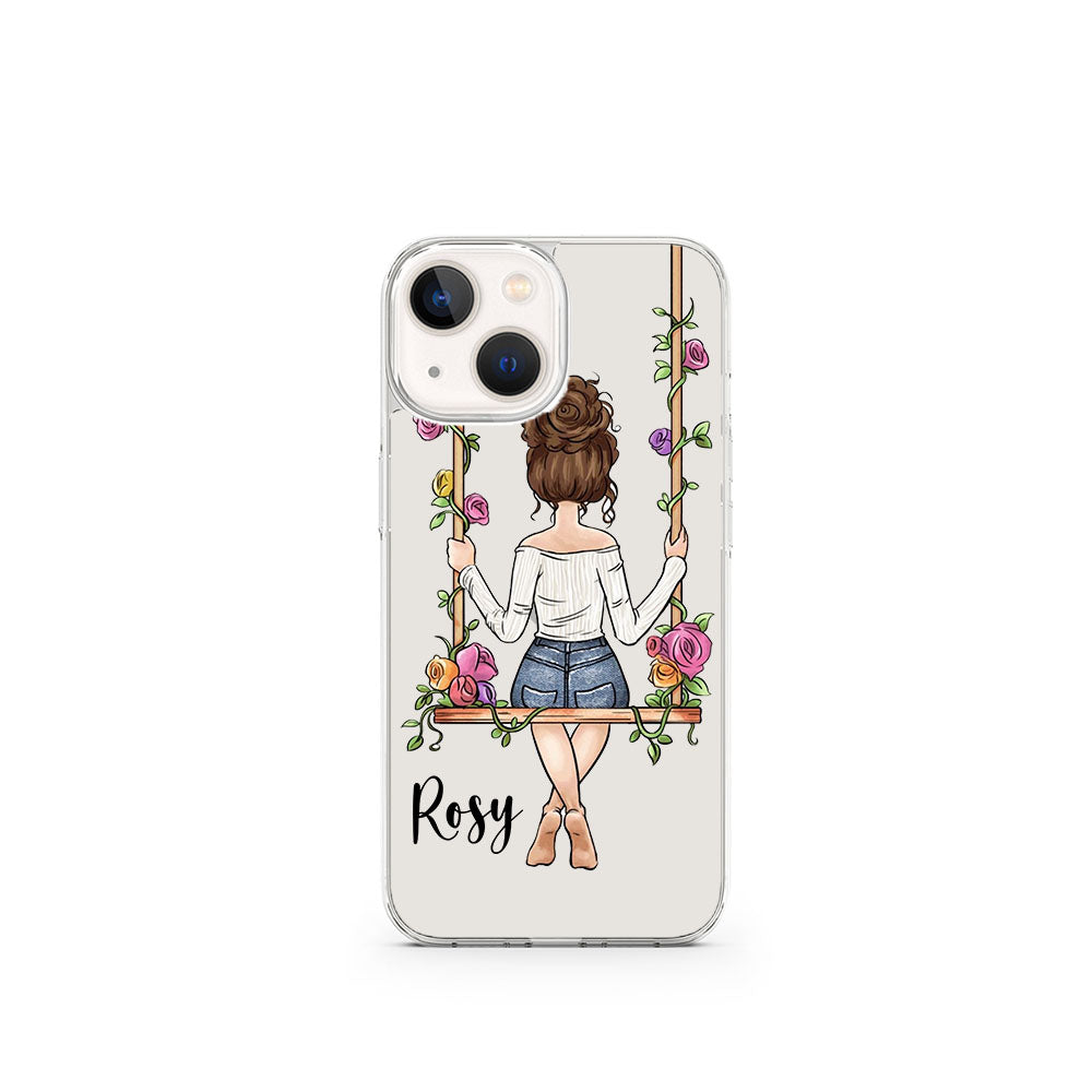Transparent Silicone case with Name printed Swing girl