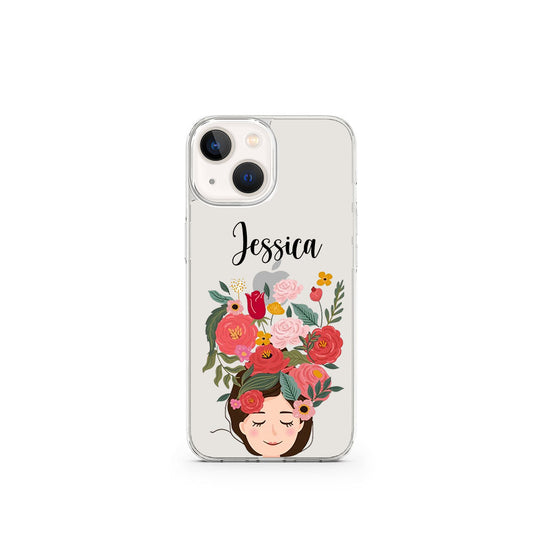Transparent Silicone case with floral girl Name