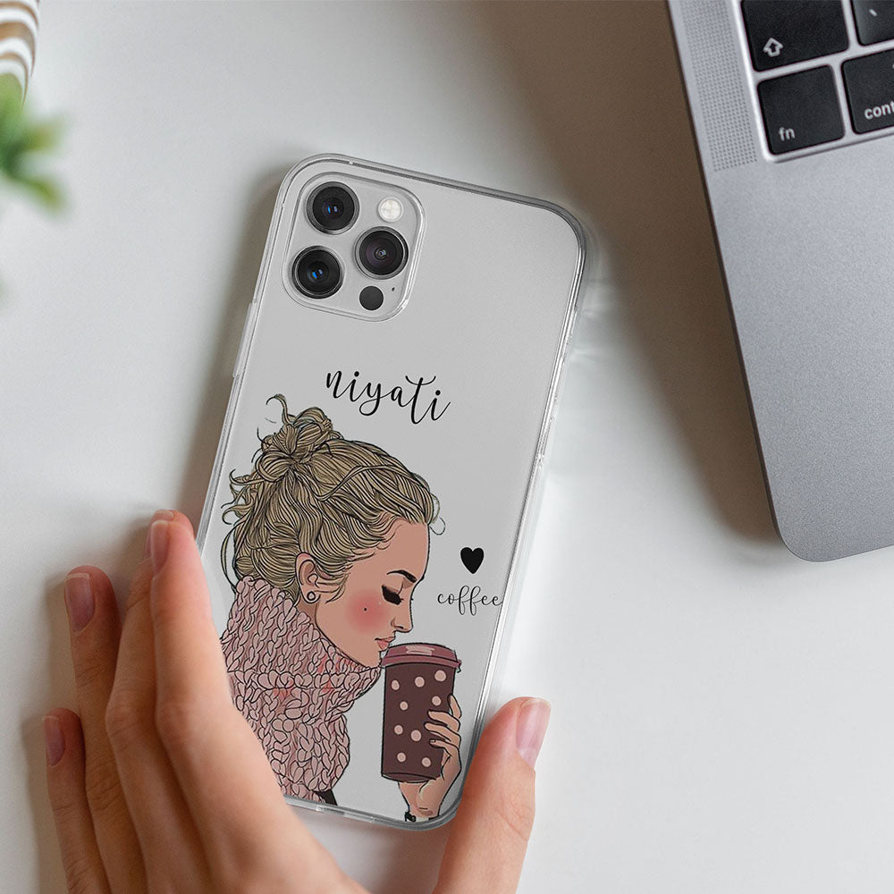 Coffee love transparent silicone case with name