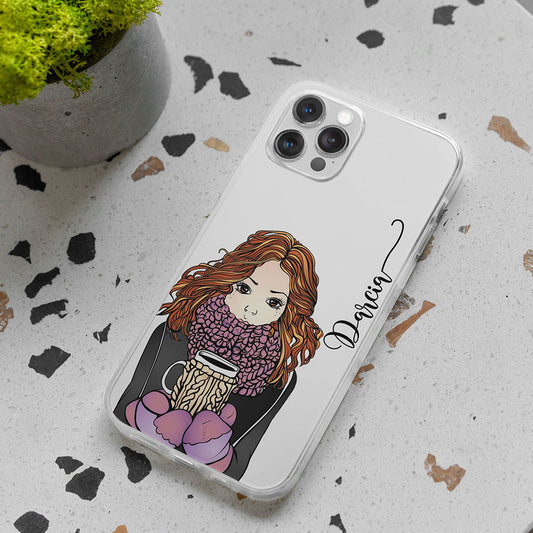 Coffee Girl transparent silicone case with name