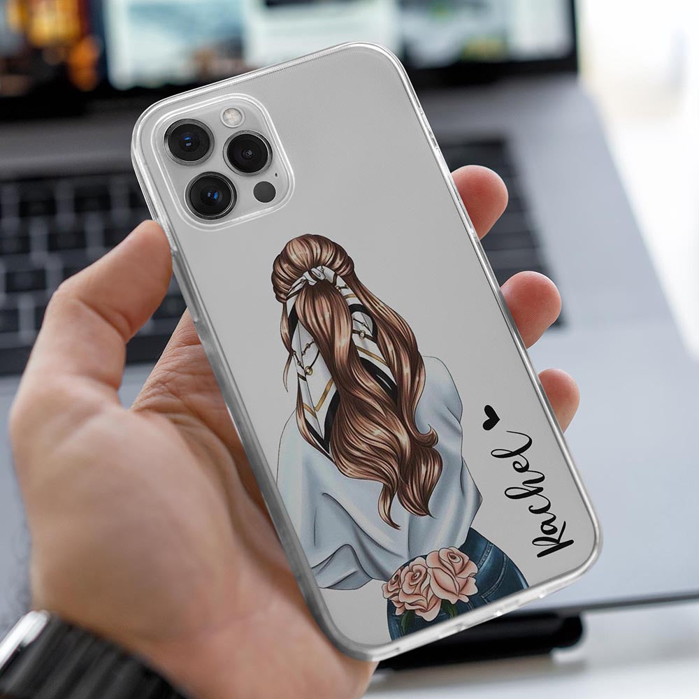 Transparent Silicone case with Name printed Scarf girl