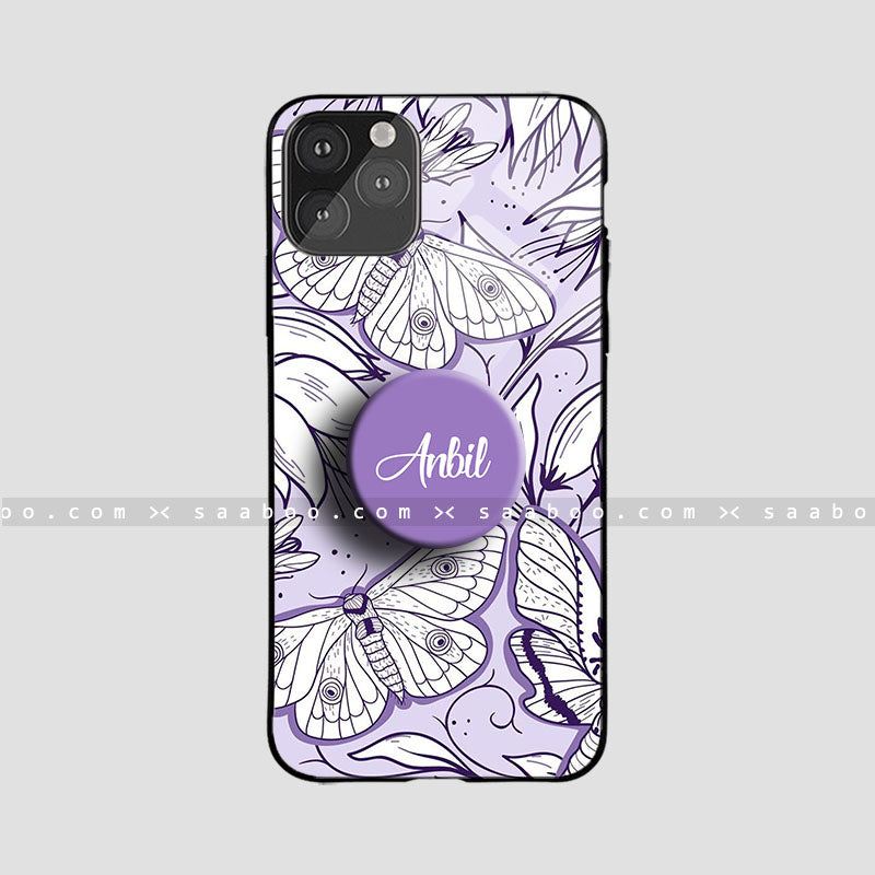 Glass Case With Lavender Butterfly Floral