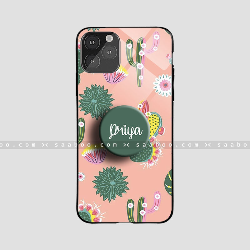 Glossy Protective Case With Peach Cactus