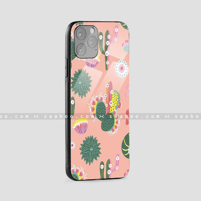 Glass Case With Peach Cactus