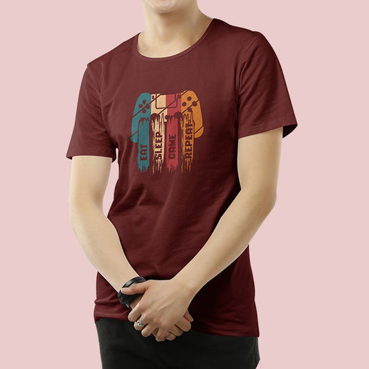 Eat Sleep Game Repeat Maroon Unisex T-Shirt