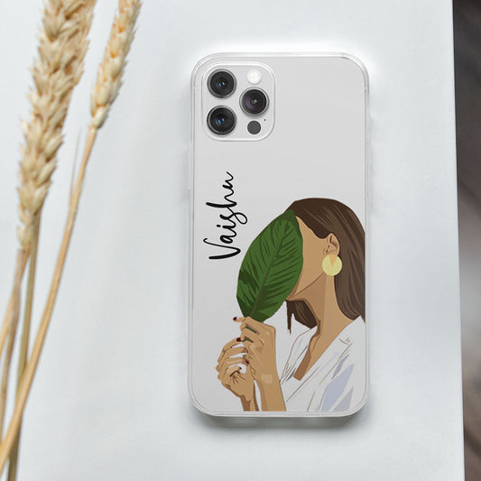 Transparent Silicone case with Green Leaf printed Cute girl