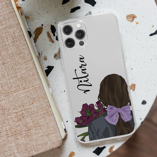 Transparent Silicone case with Purple Flower girl