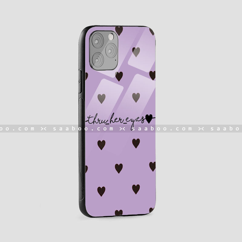 Glass Case With Purple Color And Black Heart Name