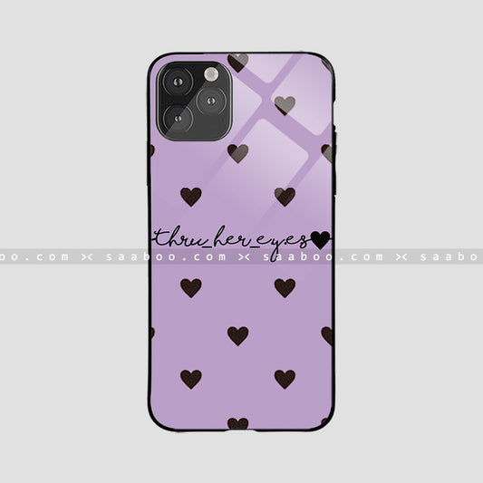 Glass Case With Purple Color And Black Heart Name