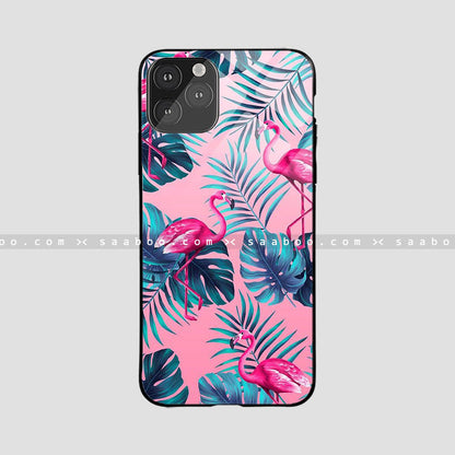 Glass Case With Leaf pink Flamingo