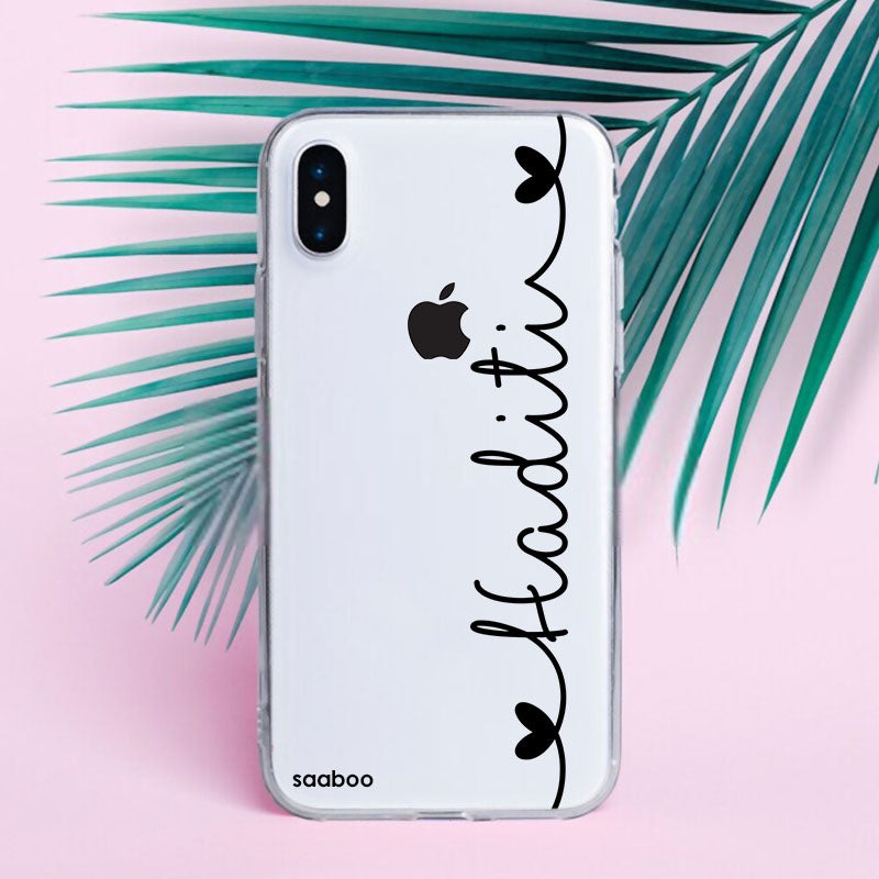 Transparent Silicone case with Wave Heart Name
