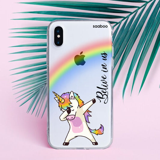Transparent Silicone case with Rainbow Unicorn Name