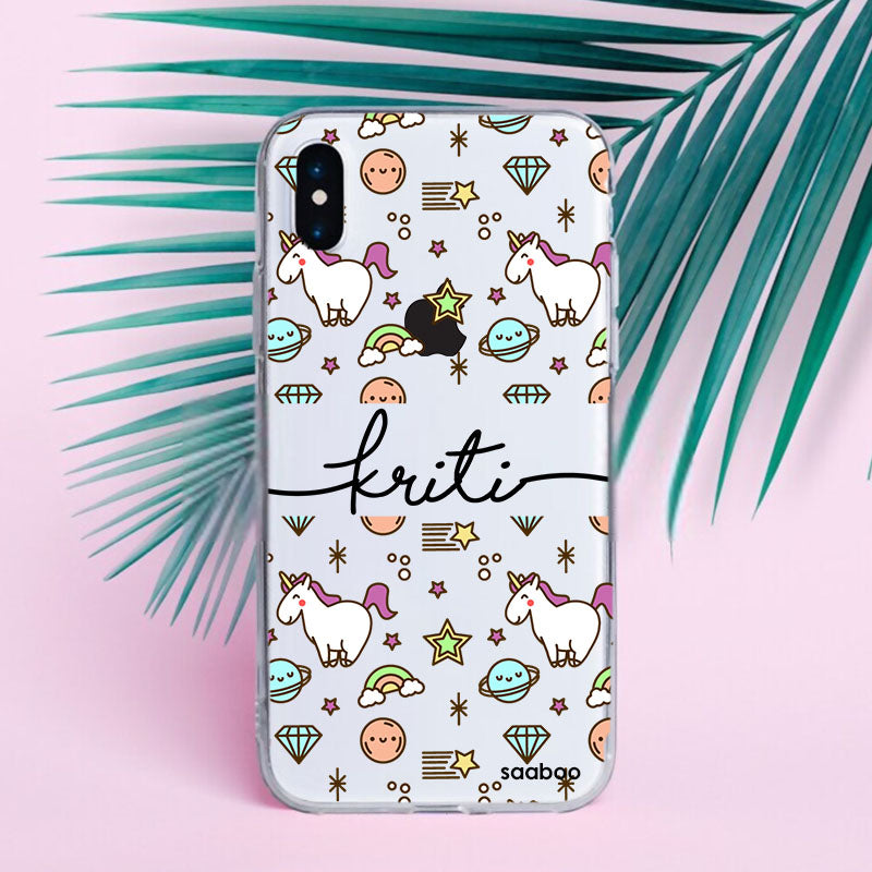 Transparent Silicone case with Unicorns Doodle Name