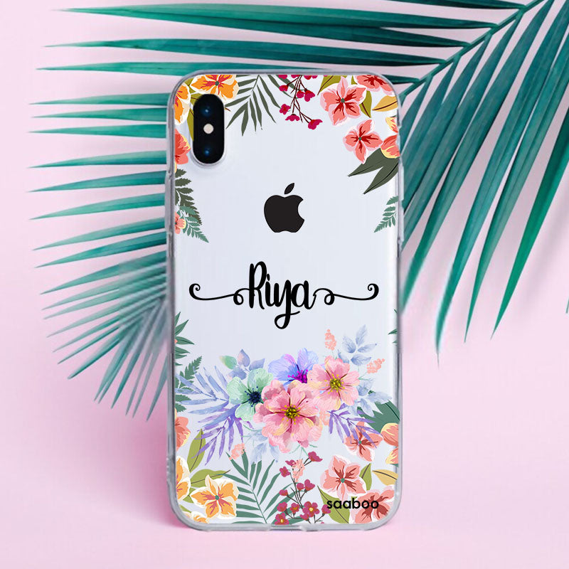 Transparent Silicone case with Florals Name