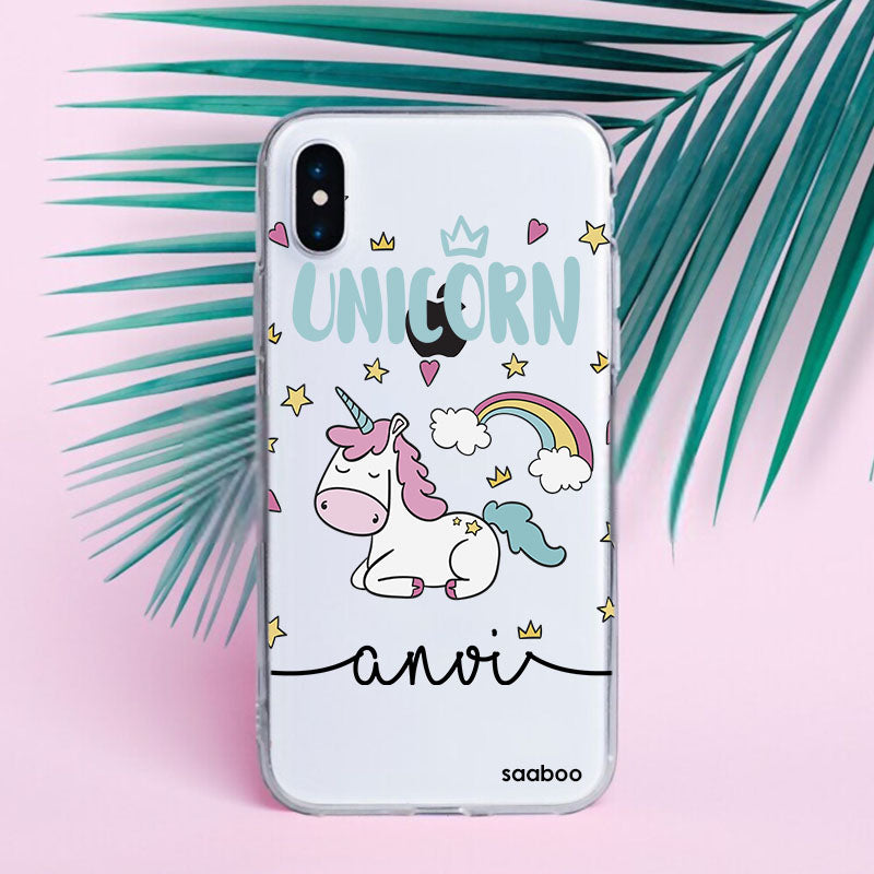 Transparent Silicone case with Unicorn Stars Name