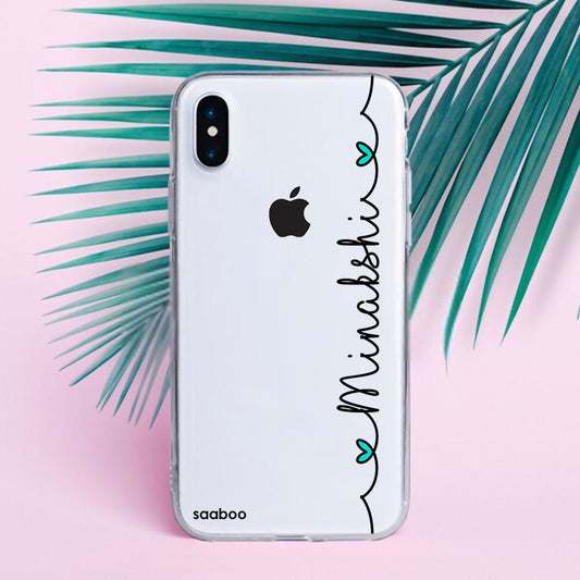 Transparent Silicone case with Wave Color Hearts Name
