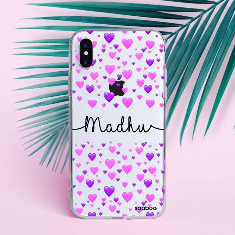 Transparent Silicone case with Hearts Name