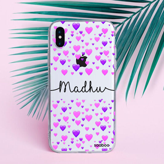 Transparent Silicone case with Hearts Name