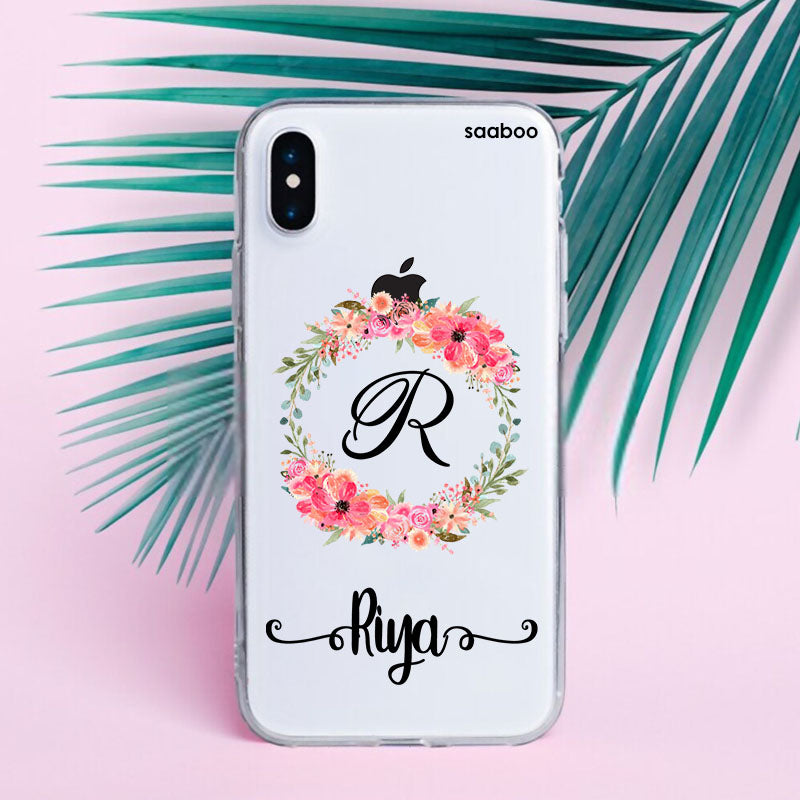 Transparent Silicone case with Round Floral Name